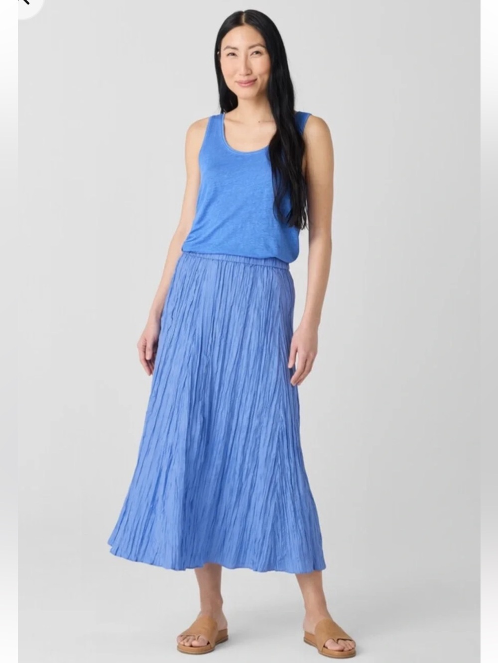 Eileen Fisher Crushed Silk Flared Midi Skirt-Sky Blue